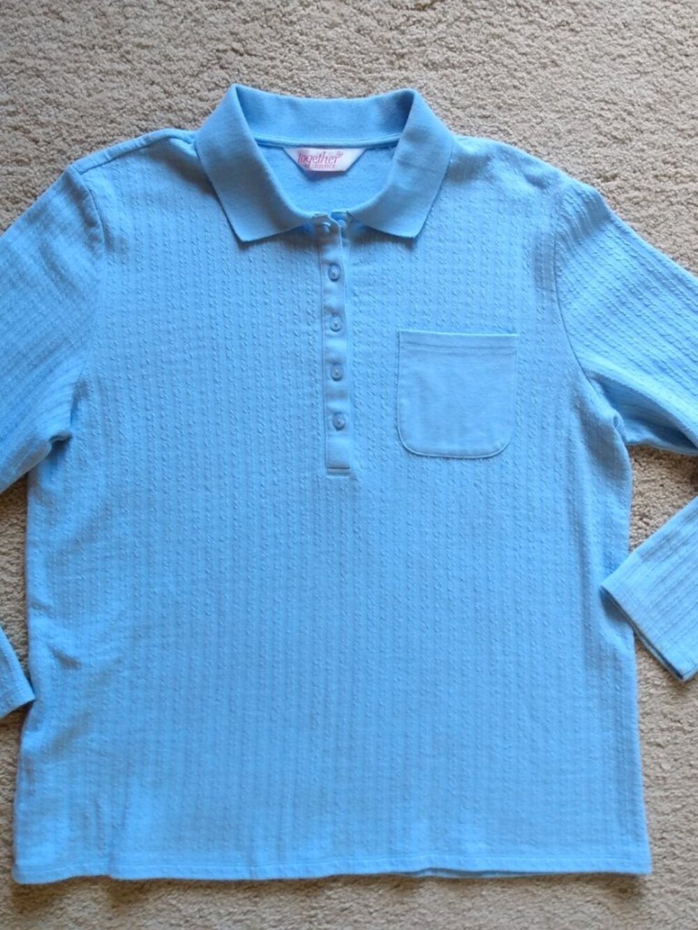 Together Classics Powder Blue Collared Top Women's Large Long Sleeve Polo GUC